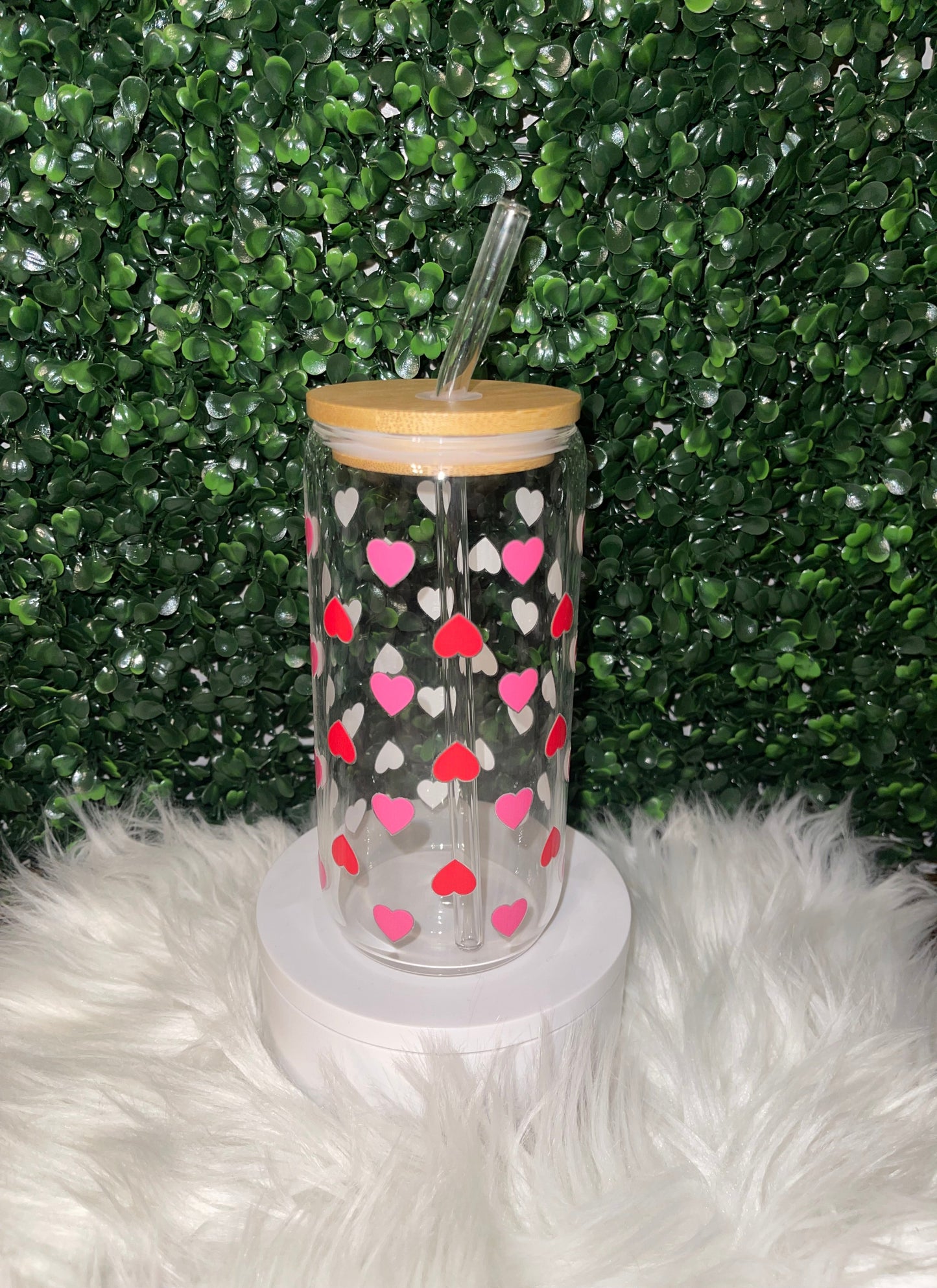 16oz VALENTINE HEART GLASS CUP