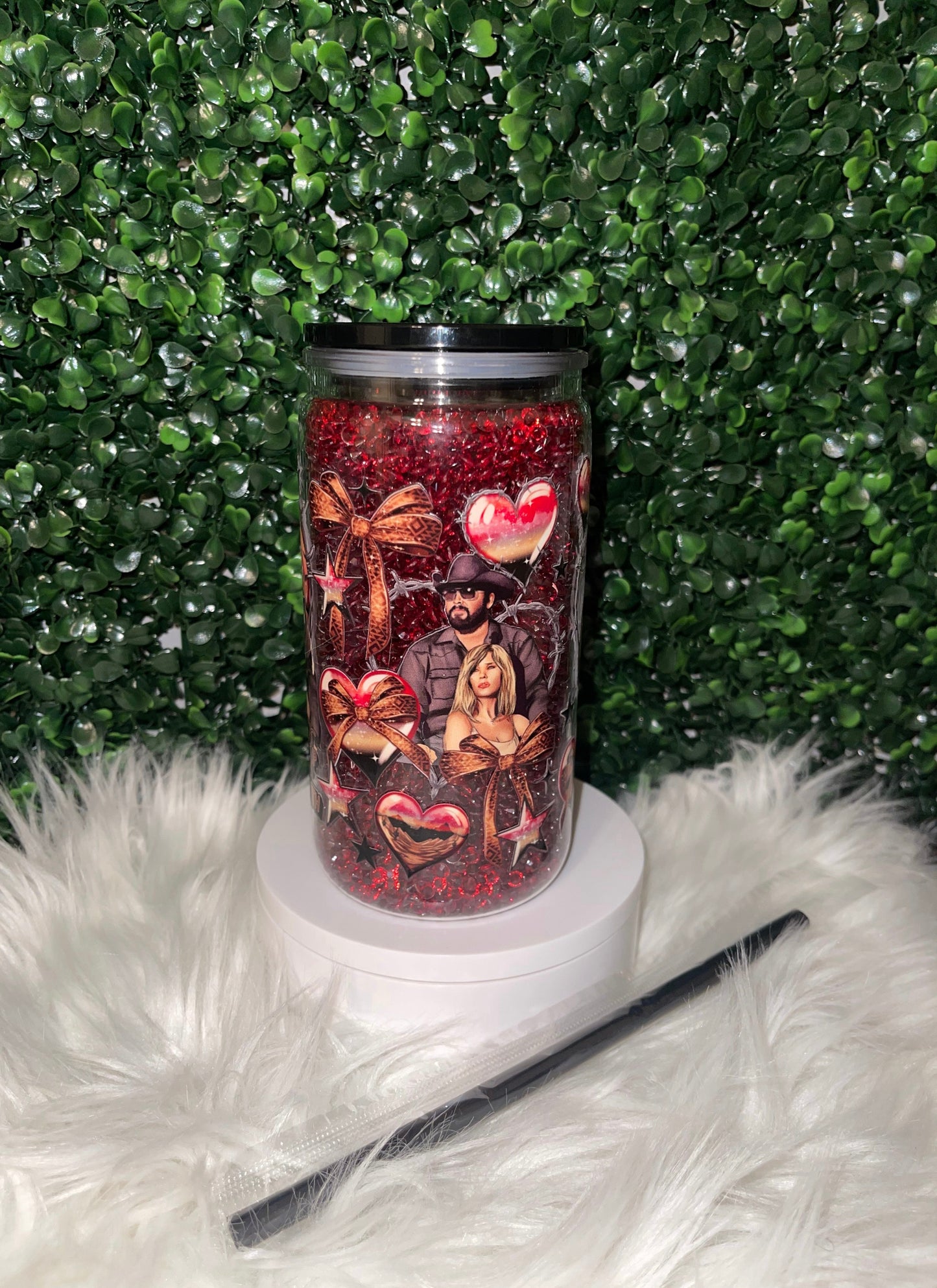16oz LOVE ME LIKE RIP LOVES BETH RHINESTONE SNOWGLOBE TUMBLER