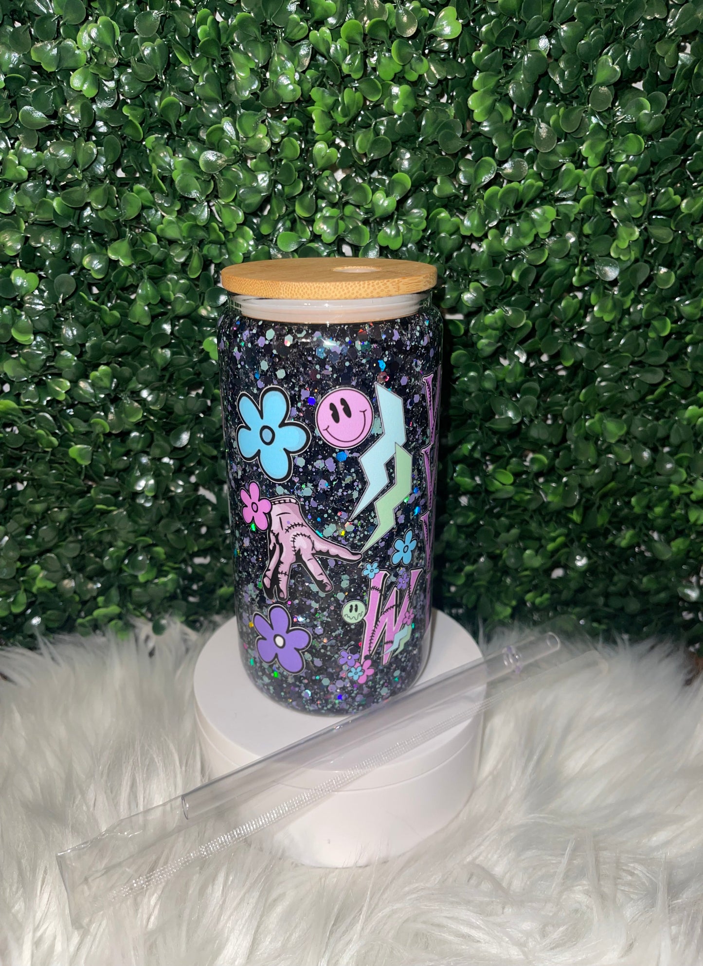 16oz WEDNESDAY ADAM'S SNOWGLOBE GLASS CUP
