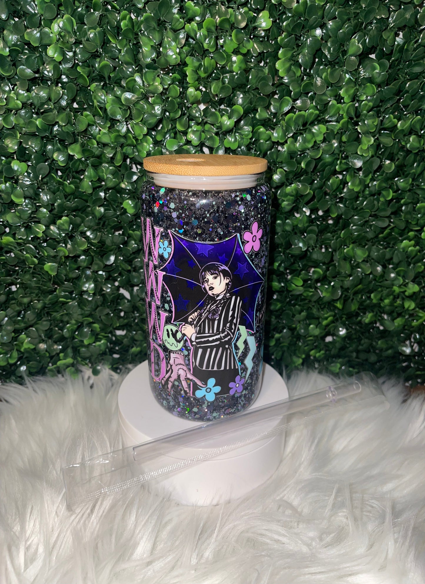16oz WEDNESDAY ADAM'S SNOWGLOBE GLASS CUP