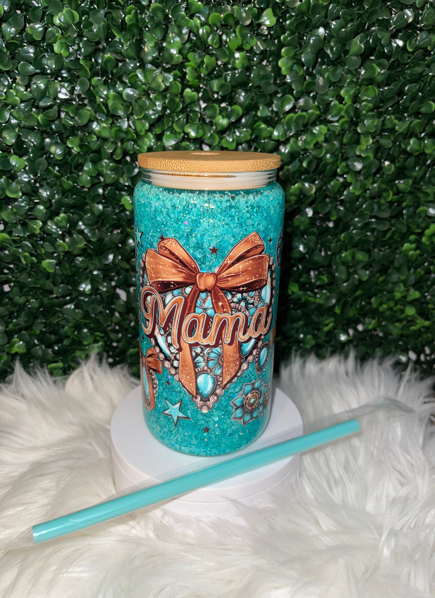 16oz MAMA TURQUOISE COQUETTE SNOWGLOBE CUP
