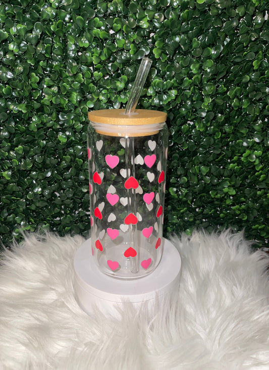 16oz VALENTINE HEART GLASS CUP