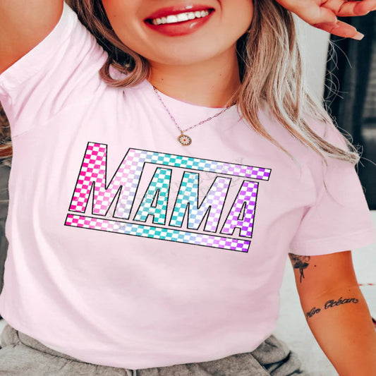 COLORFUL CHECKERED MAMA T-SHIRT